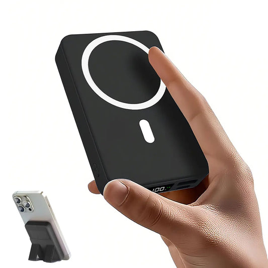 10000mAh Magnetic Power Bank – Portable Charger with Foldable Stand, LED Digital Display, Charge iPhone & Android Devices Simultaneously Summervibes