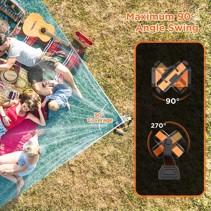 20000mAh  Rechargeable Camping Fan with LED Light, Portable Multi-functional Fan with 360° Rotating Hook, Oscillating Emergency Camping Fan Cordless Rotatable Battery Powered Lightweight