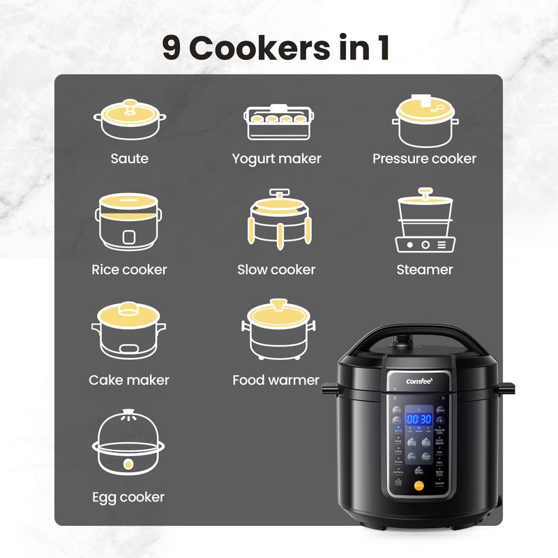 9-in-1 Electric Pressure Cooker Olla de Presion, 6QT Slow Rice Cooker 14 Presets Instant Multi Cooker