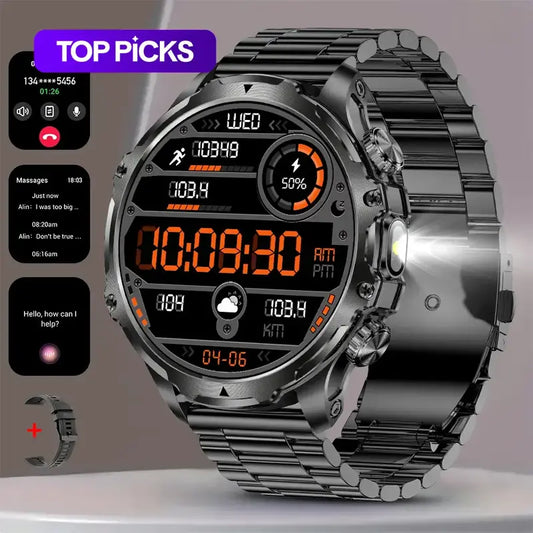1.85 Inch Large Screen Smart Watch Answer/Make Calls Message Reminder,Multifunctional Waterproof Smart Watch, Fashionable Digital Watch with 1 Spare Silicone Watch Band, Watch with Multiple Sports Modes for Men