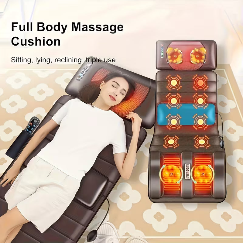 Large Brown Full Body Heating Massager Set, 2 Kinds of PU Material, with Neck & Foot Massage Devices, Massage Headrest & Lumbar Pillow, Timing Vibration Massager, Comfortable Wear-Resistant, Anti-Slip Base, Suitable for Home Use