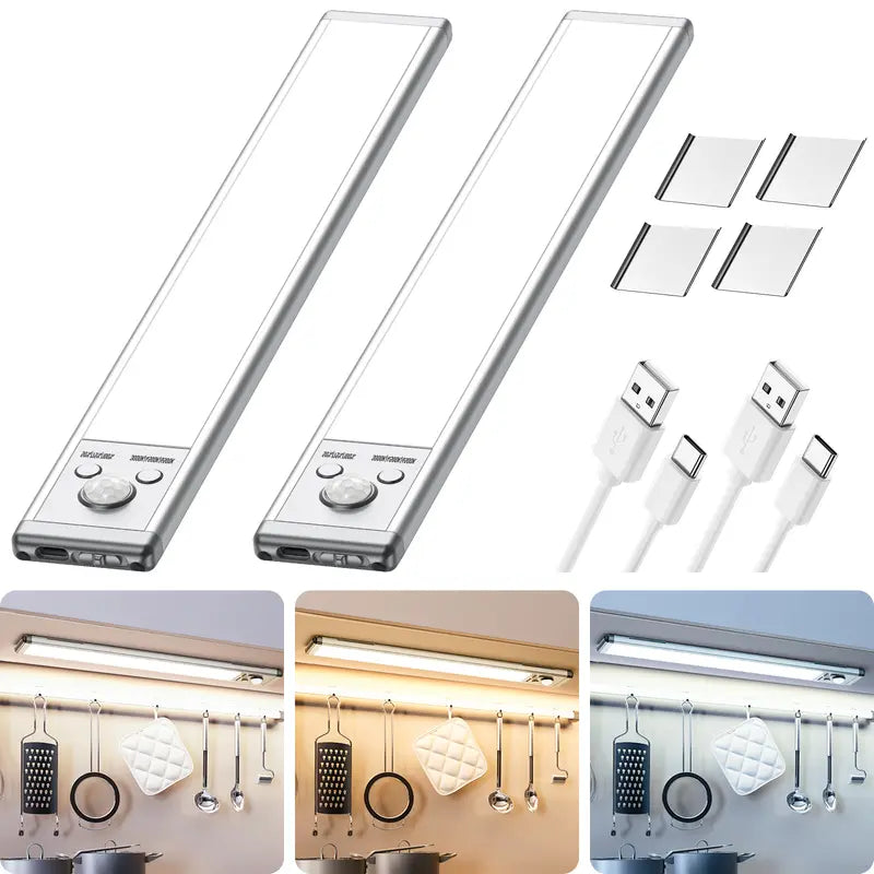 【2 Packs】Under Cabinet Lights,Motion Sensor Night Light Indoor,1500mAh USB Rechargeable Light,Magnetic Installation Dimmable Lights for Kitchen,Wardrobe,Pantry, Closet,Coffee Corner,Bathroom,Stairs,Hallway,Sink Cabinet,Laundry Room,Tool Room,Garage,Fridge