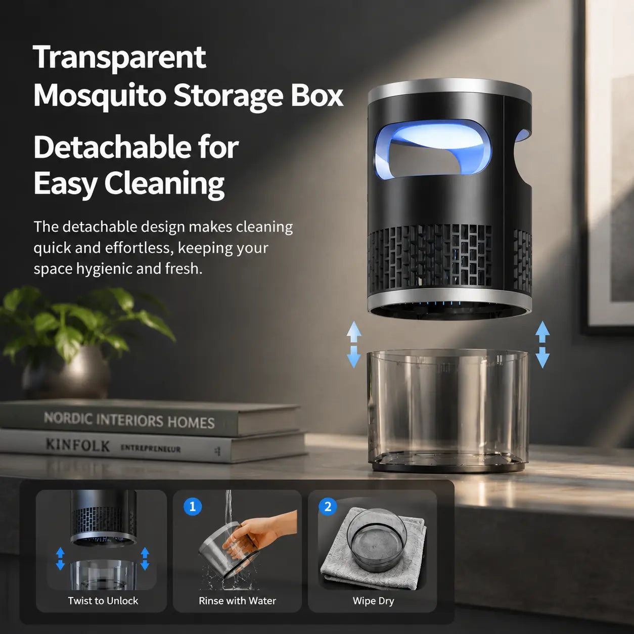 Indoor Insect Trap with Light and Suction Non Zapper Flying Bug Catcher for Mosquitoes Fruit Flies Gnats and Moths for Home Use image 7
