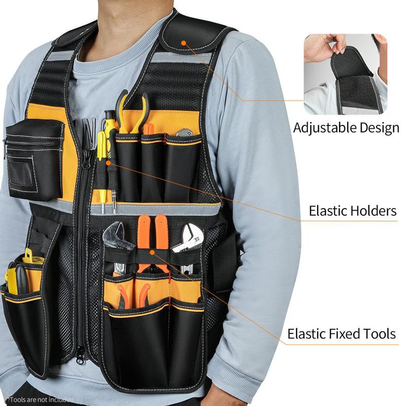 Multi-functional Tool Vest, Multi-pocket Tool Vest for Men, Tool Storage Vest for Home and Office, Reflective Safety Vest
