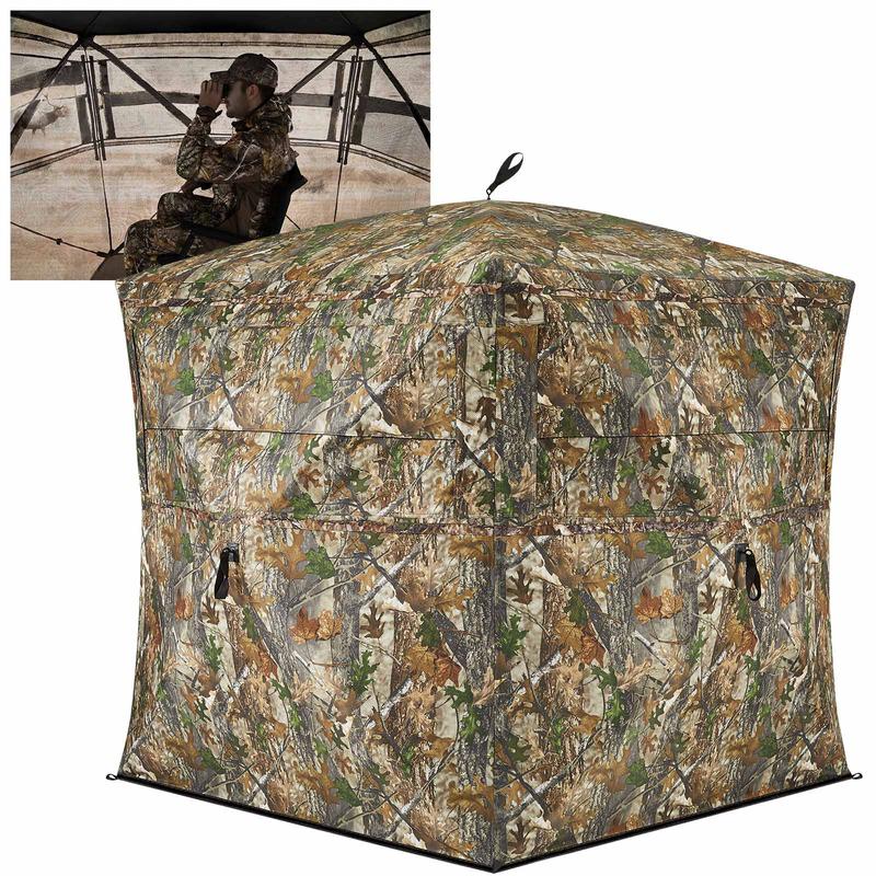 [Amazing Offer] TIDEWE Hunting Blind See Through with Carrying Bag, 2-3 Person Pop Up Ground Blinds 270 Degree, Portable Resilient Hunting Tent for Deer & Turkey Hunting Camouflage Sliding Windows