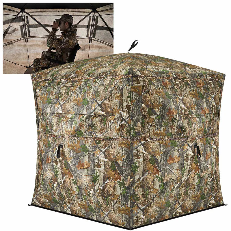 [Amazing Offer]  Hunting Blind See Through with Carrying Bag, 2-3 Person Pop Up Ground Blinds 270 Degree, Portable Resilient Hunting Tent for Deer & Turkey Hunting Camouflage Sliding Windows