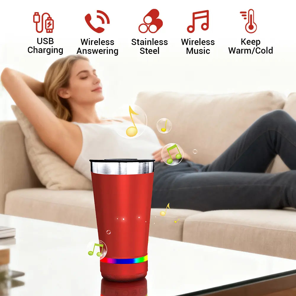 Stainless Steel 16.oz Nsulated MUG With Built-in Bluetooth Speaker Rechargeable Wireless Multi-color LED Lights Prefect Gift