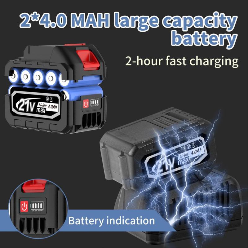 600N.m Cordless Impact Wrench, Cordless Impact with 2 * 4.0Mah, 3-IN-1 Electric Impact Wrench with 5 Sleeves, High Torque 1/2 Impact Wrench