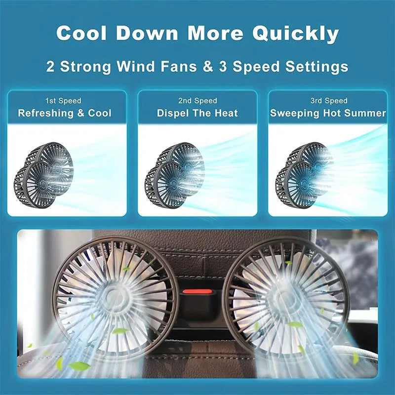 Adjustable Car Backseat Fan, Dual-Head Electric Fan, Strong Wind USB Car Fan with 360-Degree Rotation and Large Air Volume for Rear Seats, Summer Essential #GLOBAL PICKS image 7