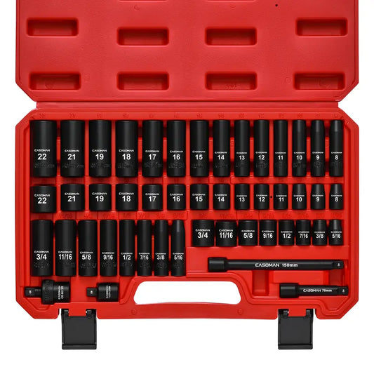 49-Piece 3/8" Drive Impact Socket Set SAE/Metric 6 Point CR-V Steel Includes Extension Bar Adapter & Universal Joint Tool #TikTokShopBacktoSchool - Hex Wrenches