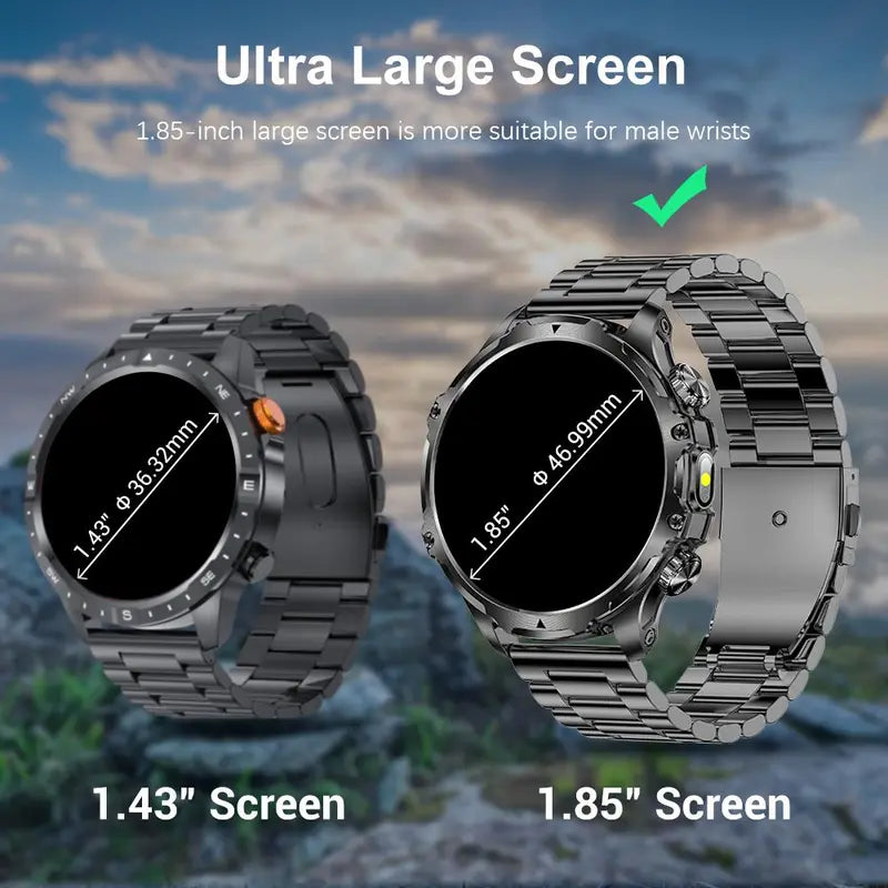 1.85 Inch Large Screen Smart Watch Answer/Make Calls Message Reminder,Multifunctional Waterproof Smart Watch, Fashionable Digital Watch with 1 Spare Silicone Watch Band, Watch with Multiple Sports Modes for Men