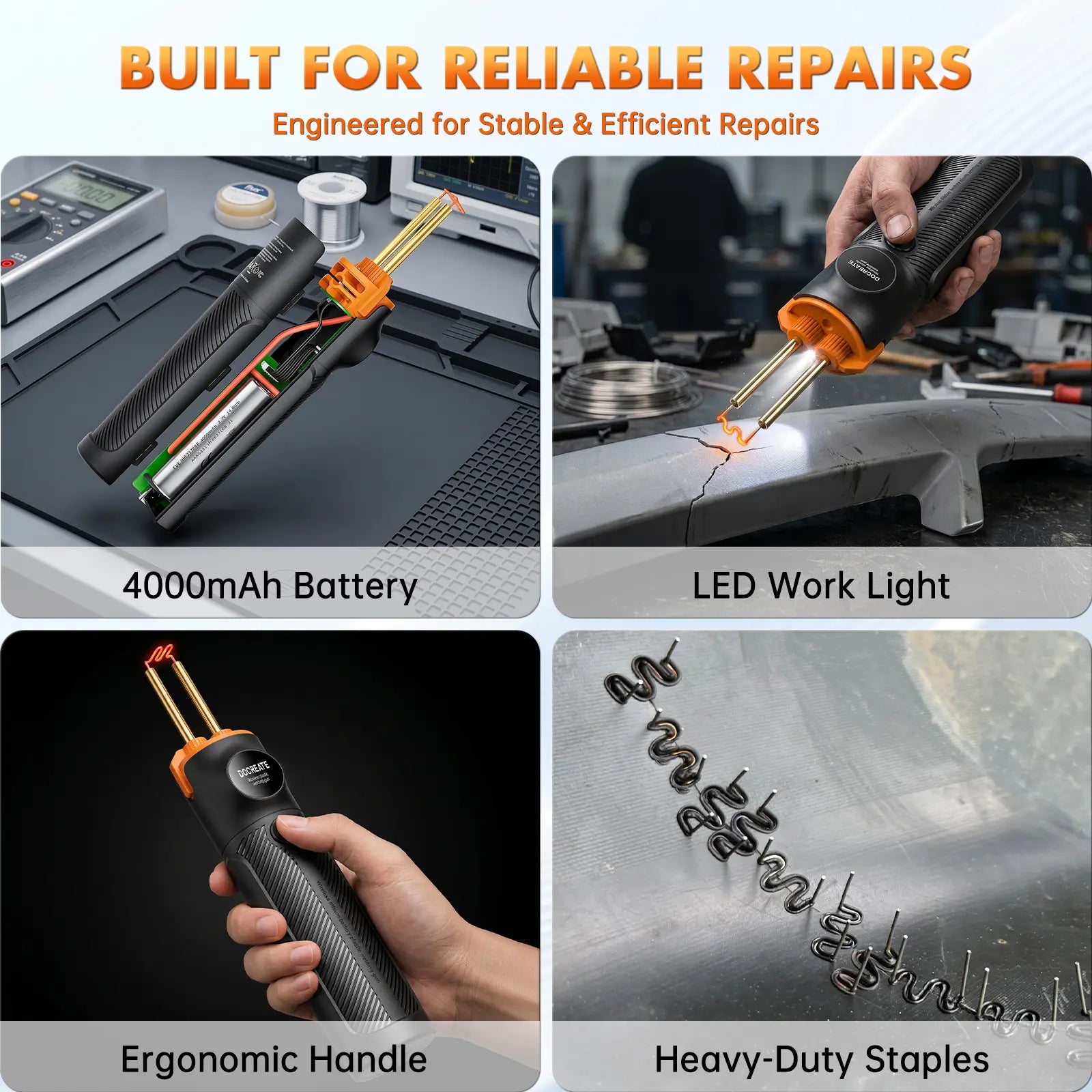 Handheld Plastic Welder Kit, Cordless Rechargeable Hot Stapler Plastic Welding Repair Tool with 4000mAh Battery, LED Light for Car Bumper, Dashboard image 7