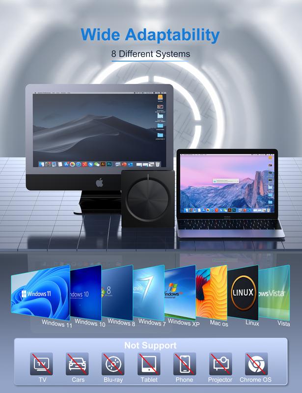 DVD Player, Plug and Play CD-ROM Drive for PC & Laptop, High-Speed 8 in 1 USB 3.0 CD/DVD Burner, Compatible with Mac, Windows 11/10/8/7 Portable