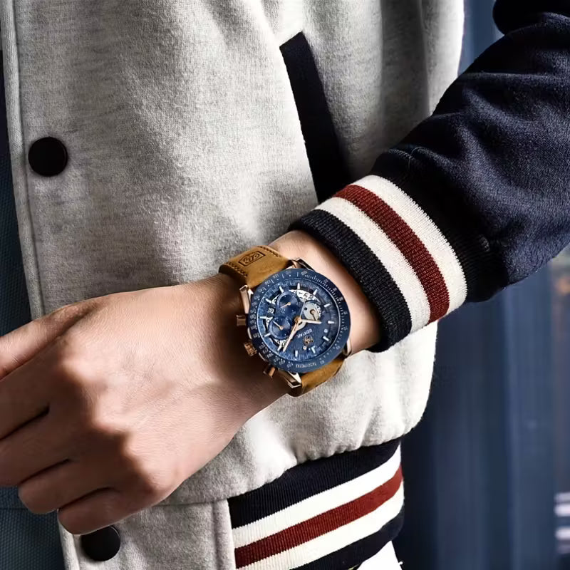 BENYAR Men’s Watch, Chronograph Analog Quartz Wristwatch, Fashion Sports Designer Timepiece, Waterproof Multi-Functional Trendy Quartz Watch, Ideal Gift Choice for Men