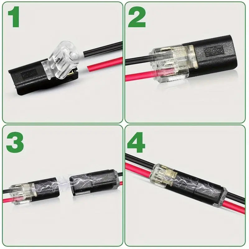 50 Durable Copper Quick Splice Solderless Crimp Connectors - Dual Pin 2-Way Snap-in Blocks, Tool-Less Plug-and-Play Bulk Pack for LED Lights, Automotive Low Voltage Accessories, AWG 18-22 Electrical Wires, Led Light image 6