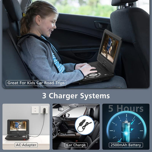 DVD 10.5-inch portable dvd player with 9.5-inch Eye-Care Screen Mini Karaoke Machine CD Player Audio Compact Device Dual Speakers Region-Free portable DVD player RCA output Multi-Format player Portable Dual-Speaker DVD Player HD DVD Player