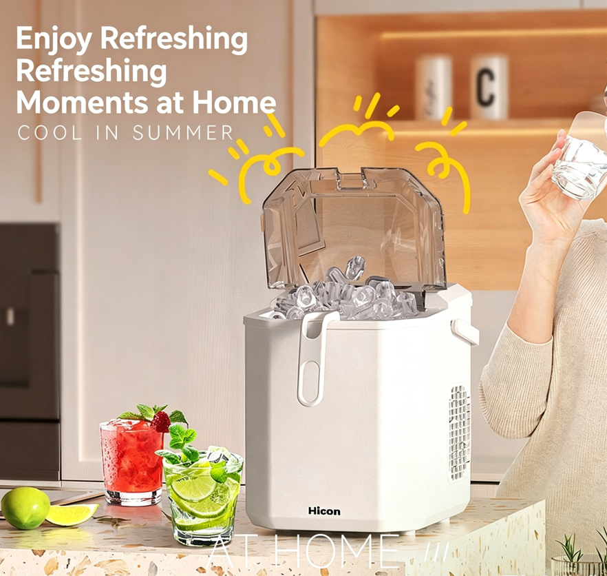 2026 New Portable Countertop Ice Maker with Handle, Fast Ice Making with Auto-Cleaning Function, Includes Ice Basket and Scoop, Suitable for Home, Kitchen, Camping, and RV