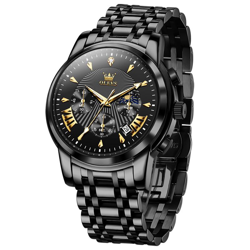【dealsforyoudays】OLEVS Men's Watch Chronograph Business Dress Quartz Stainless Steel Water Resistant Luminous Date Wristwatch