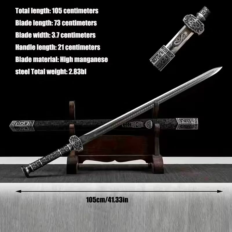 Longquan Shengyao War Sword – High Manganese Steel Full Tang, 106cm Overall Length, Unsharpened Safe Display, Han/Tang Style Collectible Cold Weapon