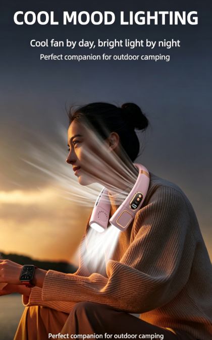 Wearable Neck Fan, Ice Ceramic 1s Instant Cooling, Up To 36H Playtime, 5 Wind Speed Adjustment, LED Power & Gear Display, 360° Omnidirectional Airflow, Low-Noise Motor, Type-C Fast Charging, Ambient Lighting for Camping Travel Outdoor Work