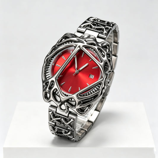 Men’s Punk‑Style Wrist Watch – Spider‑Web Pattern, Special Shaped Dial, Niche Ins‑Vibe, European‑American Fashion Quartz Wristwatch
