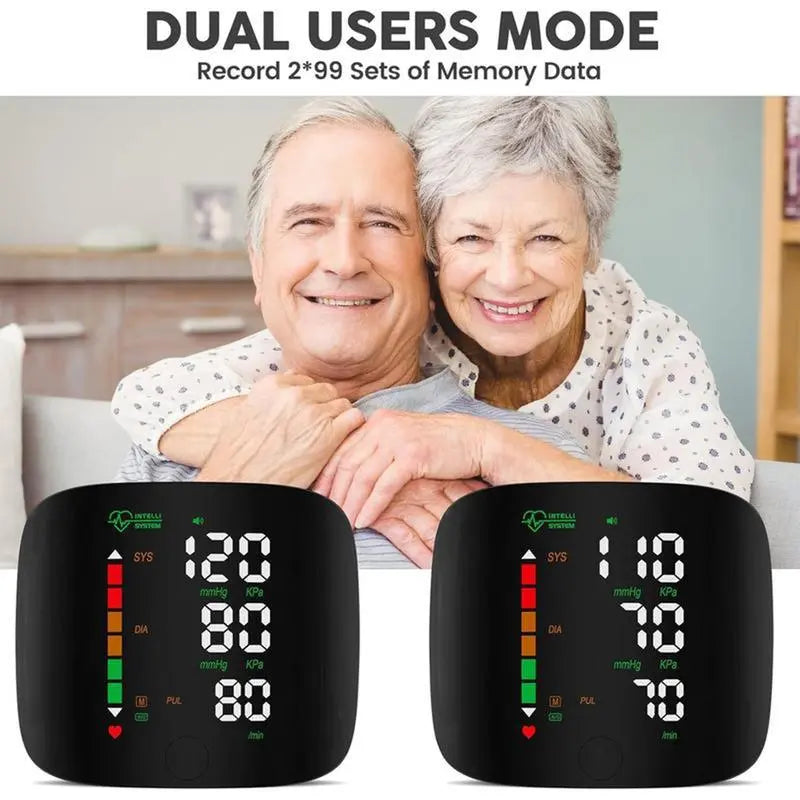 Wrist blood pressure monitor, rechargeable blood pressure monitor for home use, LED display, voice broadcast, wrist measuring instrument, touch screen wrist blood pressure cuff, 99x2 reading memory wrist blood pressure monitor, with carrying case.