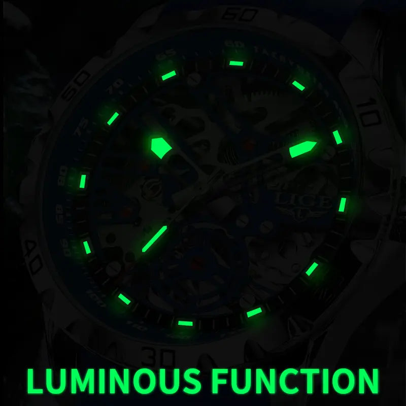 LIGE Men's Skeleton Mechanical Watch, 43mm Casual Wristwatch with Stainless Steel Case and Silicone Strap, Luminous Dial, 30m Water Resistant, Mechanical Style Watches image 5