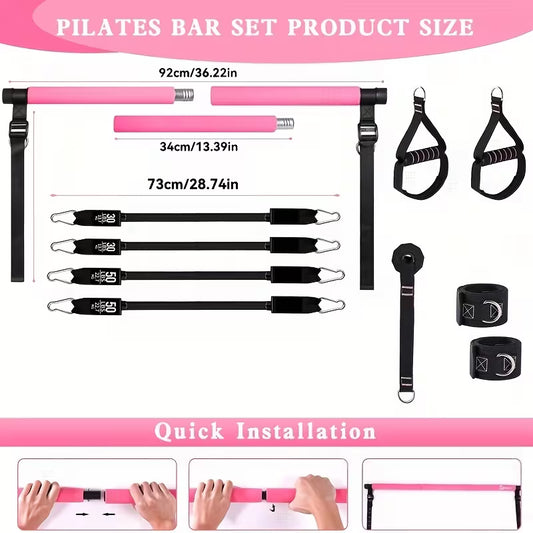 14‑Piece Pilates Bar Kit with 6 Pcs 180‑Lbs Resistance Bands, Multifunctional Fitness Pedal Puller, Adjustable Home Yoga Stretch Training Resistance Rope Set
