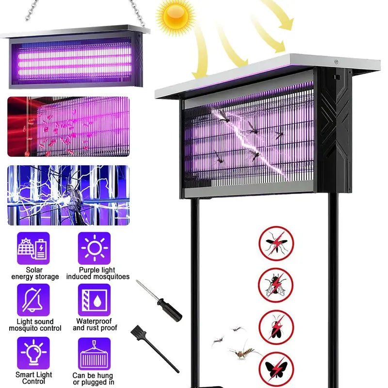【DealsForYouDays】Solar Mosquito Killer Lamp Outdoor – 20W High-Power Waterproof Insect Zapper with 3 Tubes, Dual Charging, 6000mAh Battery for Garden, Yard, Farm, Patio,summerwins