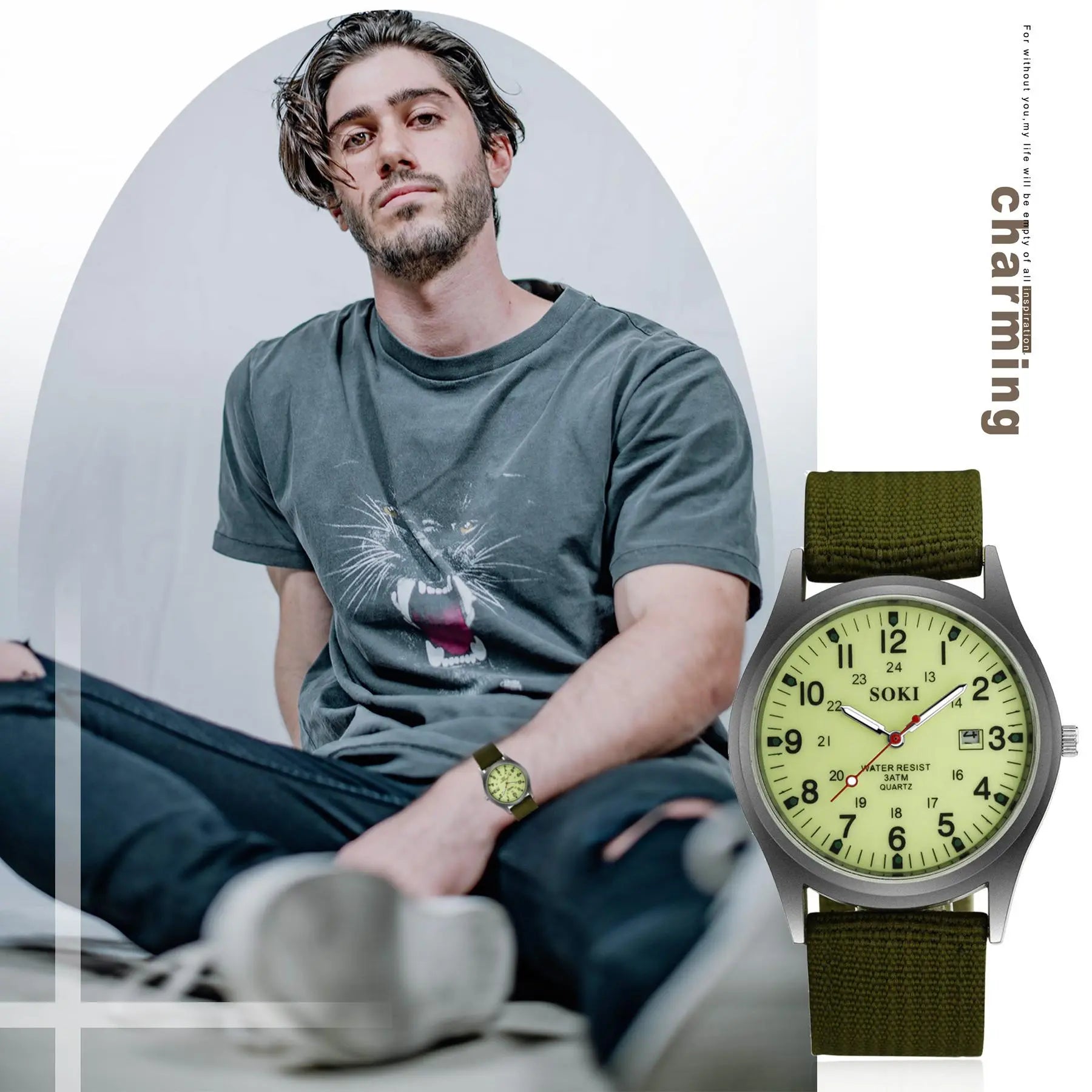 OIDEA Men's Tactical Military Watch - Men's Accessories, 24-Hour Analog Quartz Field Wristwatch with Luminous Hands, Extended Nylon Band summerwins image 6