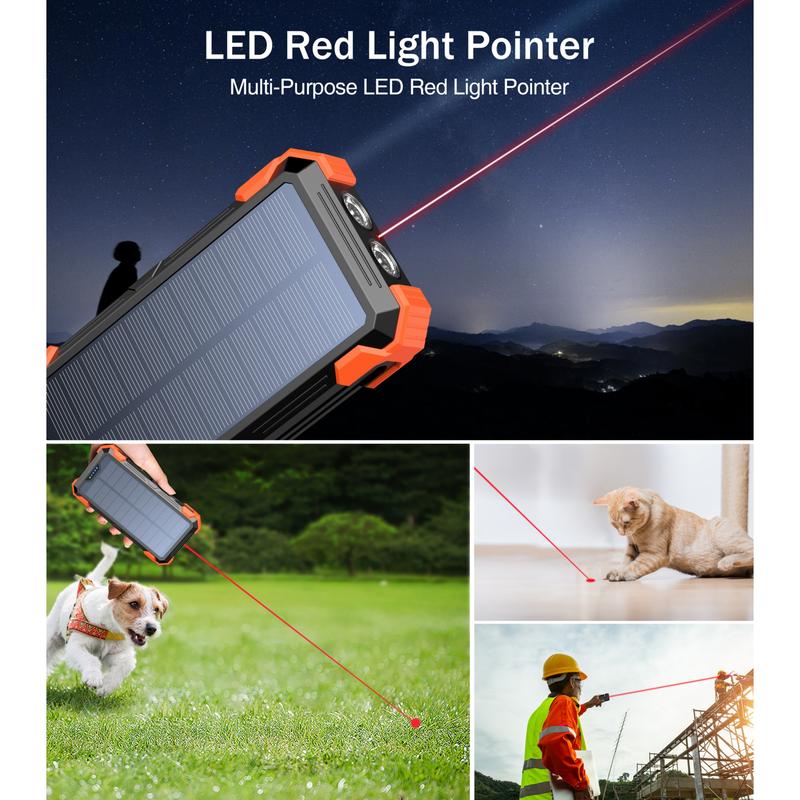 42800 mAh Solar Charger Power Bank Wireless Charger Built in 4 Cables 7 Outputs 15 Watts Fast Charging Power Bank for All Mobile Devices 3 Inputs Solar Portable Charger with Dual Flashlights, Carabiner and Thermometer