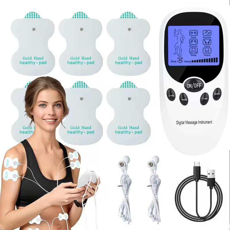 Dual‑Channel Pulse Muscle Massager with 8 Electrodes – Blue Screen Digital TENS Therapy Device, Relieve Shoulder Back & Knee Pain, Portable Ideal Gift for Lovers