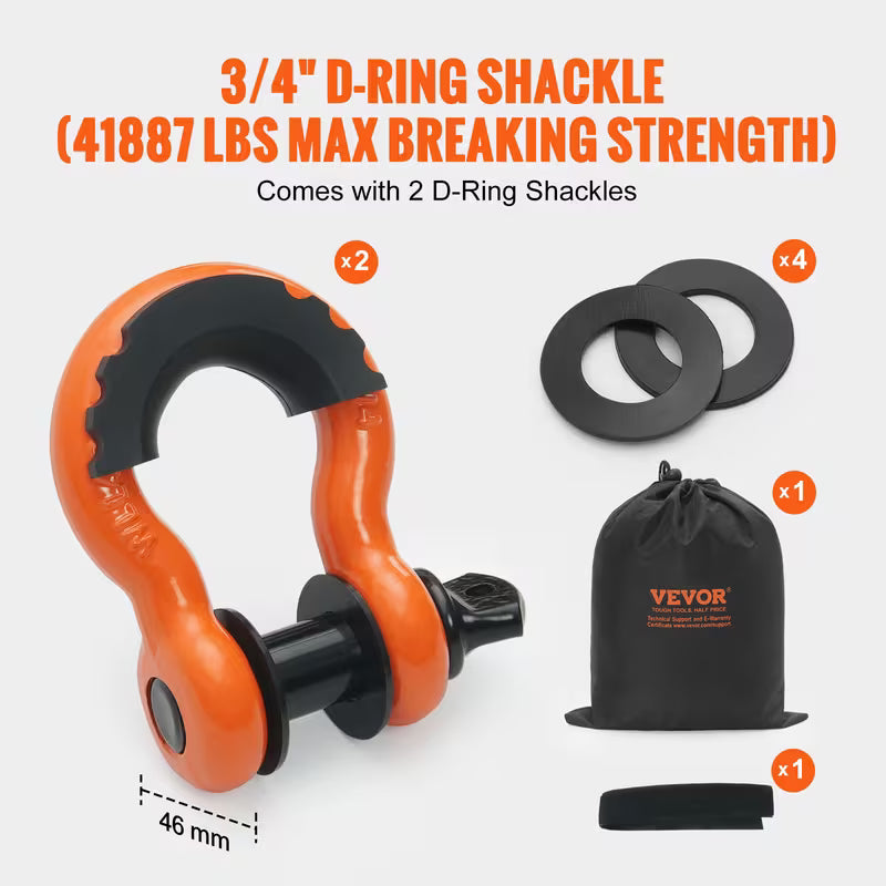 Heavy‑Duty Tow Rope Recovery Kit, 3" x 30 Ft Tree‑Saver Winch Strap (MBS‑36,000 Lbs), Triple Reinforced Loops with Protective Sleeves & Storage Bag, 3/4" D‑Ring Shackle Anchor for Truck, Jeep, SUV & ATV Off‑Road Rescue