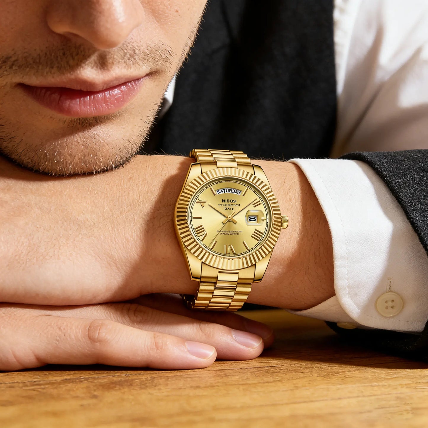 NIBOSI Men's Business Fashion Analog Quartz Watch，Calendrier Waterproof Watch for Party, Daily Decor, Trendy Exquisite Watch for Birthday Gift with Box outdoorfun