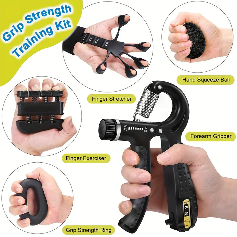 Grip Strength Trainer with Finger Exerciser, Hand Grip Strengthener, Finger Stretcher,Grip Ring & Stress Relief Ball for Muscle Building and Injury Recover hand extension exerciser Outdoorfun