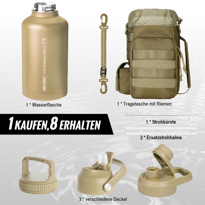 64oz Portable Cold & Hot Stainless Steel Water Bottle with Straw - Reusable Drinkware, Washable Tumbler, Perfect Gift for Dad & Mom Vacuum Insulated Flask Insulated Thermos