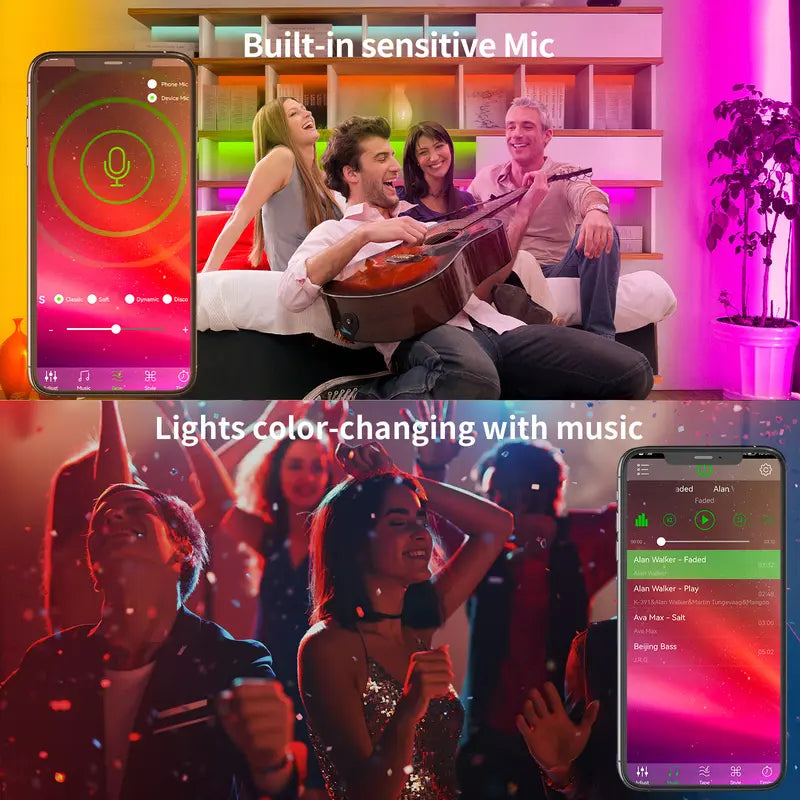 100FT Led Strip Lights RGB Music Sync for Bedroom ,Bluetooth Led Lights with Smart App and Remote Control Indoor Lighting, more choice 100ft for room party decor