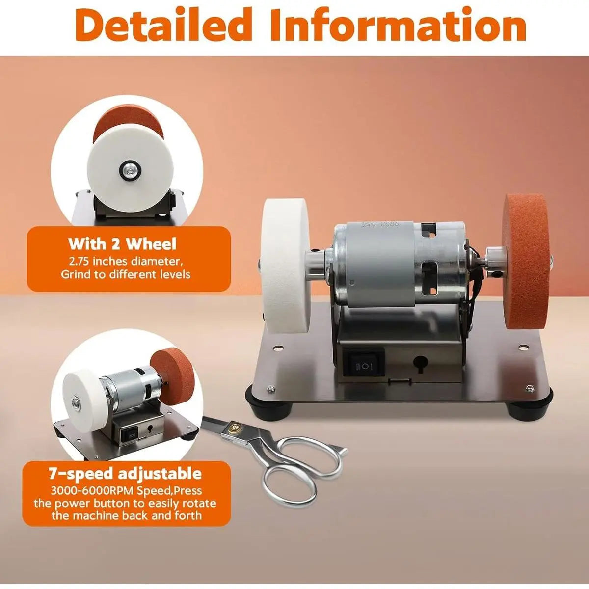 Mini Bench Grinder, Electric Benchtop Sander, Electric Multi-Purpose Grinding Machine, Polishing Grinding Machine Small Grinder for Woodworking Knife Making(6.3 * 3.9 * 3.9in) image 5