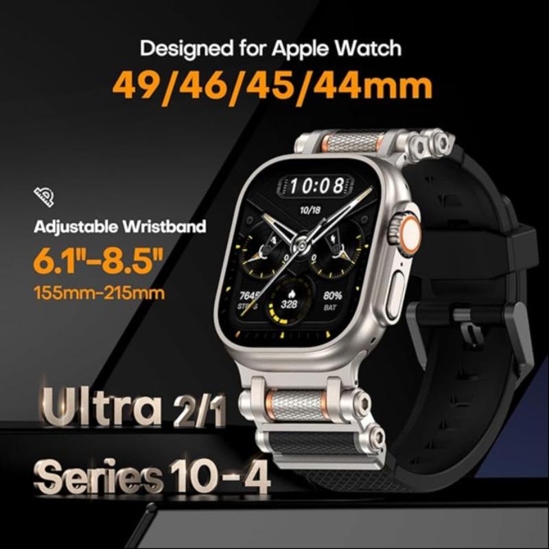 Sport Band for Apple watch Ultra 2/Ultra 49mm - Rugged Military-Grade Silicone with Stainless Steel Connector | Compatible with All Series 10-4 & SE | Waterproof Sport Strap (44-49mm) - Black Sport Design