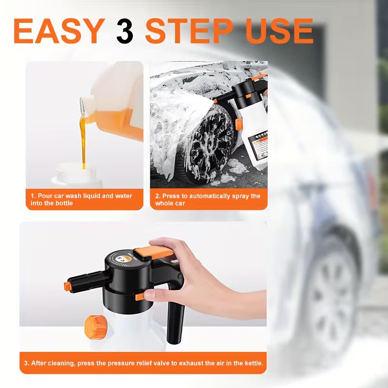 Electric Car Washing Foam Sprayer, Handheld High Pressure Spray Gun, 2L Large Capacity, 70° Wide Angle Nozzle, Long Lasting Battery, Multifunctional Foam Sprayer for Auto Detailing, Household Cleaning & Garden Watering