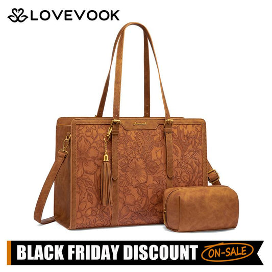 Canvas Laptop Tote Bag 15.6 and 17.3 inches for Women with Clutch Purse, Lightweight Tote Bag with 2 Cup Holder, Purses for Women, Computer bag for Work, Office, Casual. Christmas Gift Ideas