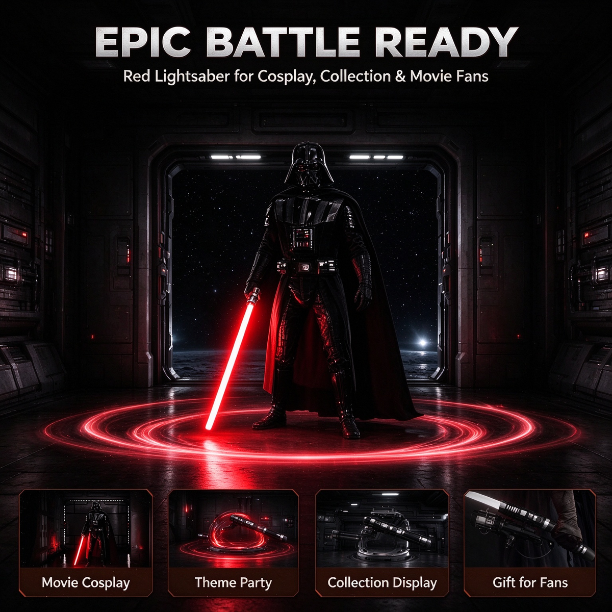 Metal Handle Red Lightsaber, USB Rechargeable Light Saber for Cosplay, Party & Collection