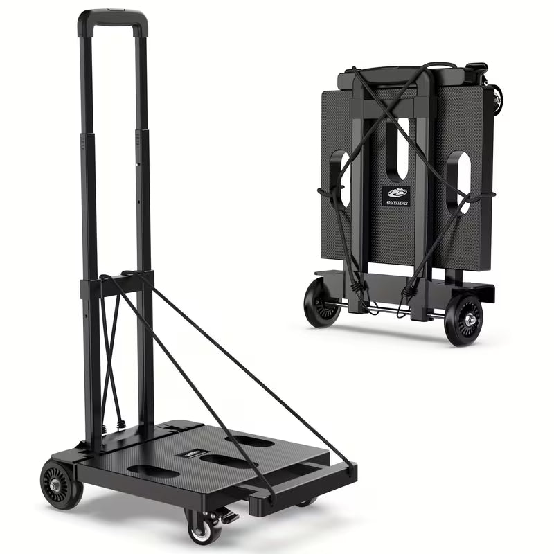 Folding Hand Trolley, 500 LB Heavy‑Duty Luggage Cart, Multi‑Purpose Flatbed Dolly with 6 Wheels & 2 Elastic Tie‑Down Straps, Detachable Silent Portable Trailer for Travel, Hauling, Shopping & Office Use, Wholesale Available