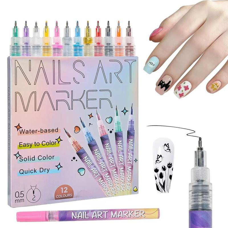BlackFriday Cutics 12Color Nail Doodle Pen for DIY Nail Art Quick Drying Acrylic Painting and 3D Dot Embroidery mma acrylic nail - On Nails Quick Drying Dot Stitching Nail Art Pen for Home and Salon DIY, Nail Care Cutics Manicure Polish Cosmetic
