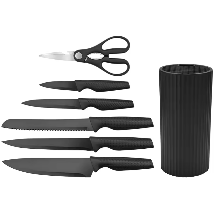 【flash sale】7-Piece Kitchen Knife Set for Chef, Sharp Knife Set with Universal Knife Block, Anti-Rust Kitchen Knife set, Ergonomical Design (Black)