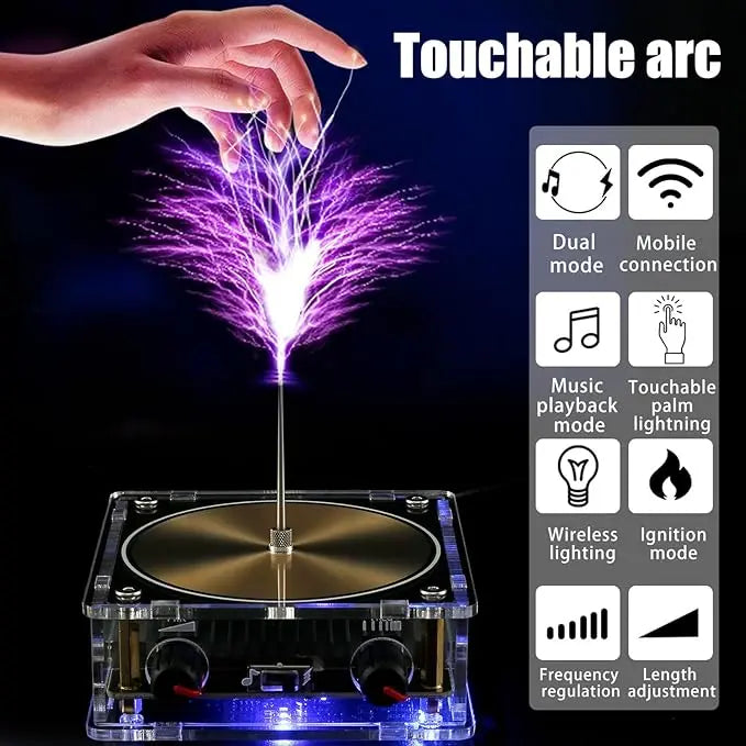 Multifunction Cool Gadgets Musical Tesla Coil Science Experiment Kit - Bluetooth-Enabled Touchable Spark Arc Generator, Compact Interactive Music Boxes with Reinforced Rings, Wireless Teaching Aid for Experimental Education