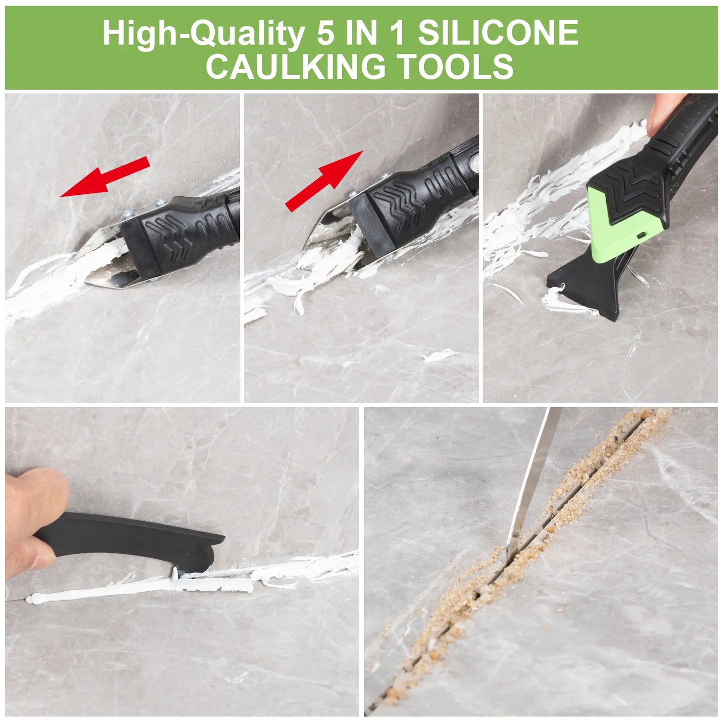 Silicone Caulking Tool 5 in 1 - Sealant, Grout Removal Tool, Grout Scraper, 6 Exchange Silicone Pads, Seam Repair Tool Kit for Kitchen & Bathroom image 4