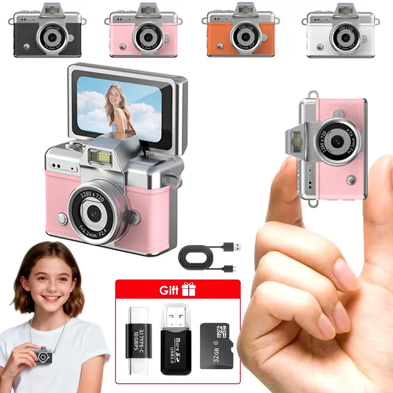 Mini Keychain Digital Camera – Pocket-Size Camera 1080P HD with 1MP Lens, Flash & 0.96" Screen, 32G Card & Charging Cable Included, Retro Vlog Camera for Travel, Concerts, Kids & Instant Party
