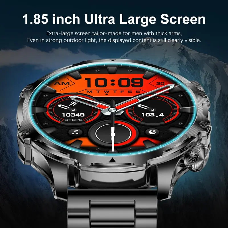 1.85 Inch Large Screen Smart Watch Answer/Make Calls Message Reminder,Multifunctional Waterproof Smart Watch, Fashionable Digital Watch with 1 Spare Silicone Watch Band, Watch with Multiple Sports Modes for Men