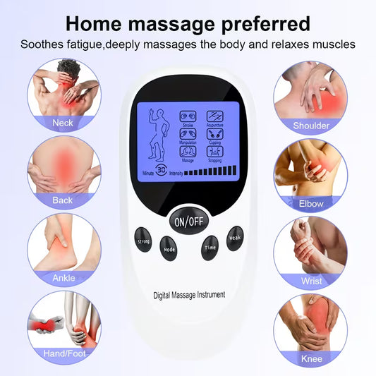 Dual‑Channel Pulse Muscle Massager with 8 Electrodes – Blue Screen Digital TENS Therapy Device, Relieve Shoulder Back & Knee Pain, Portable Ideal Gift for Lovers